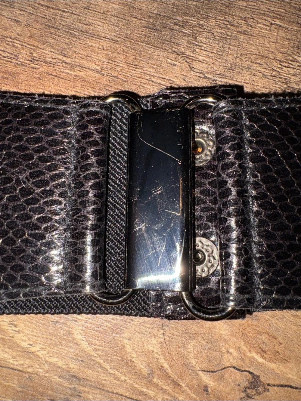 Vintage Black Wide Elastic Belt with Snaps & Metal Detail Large/34 Inch Waist